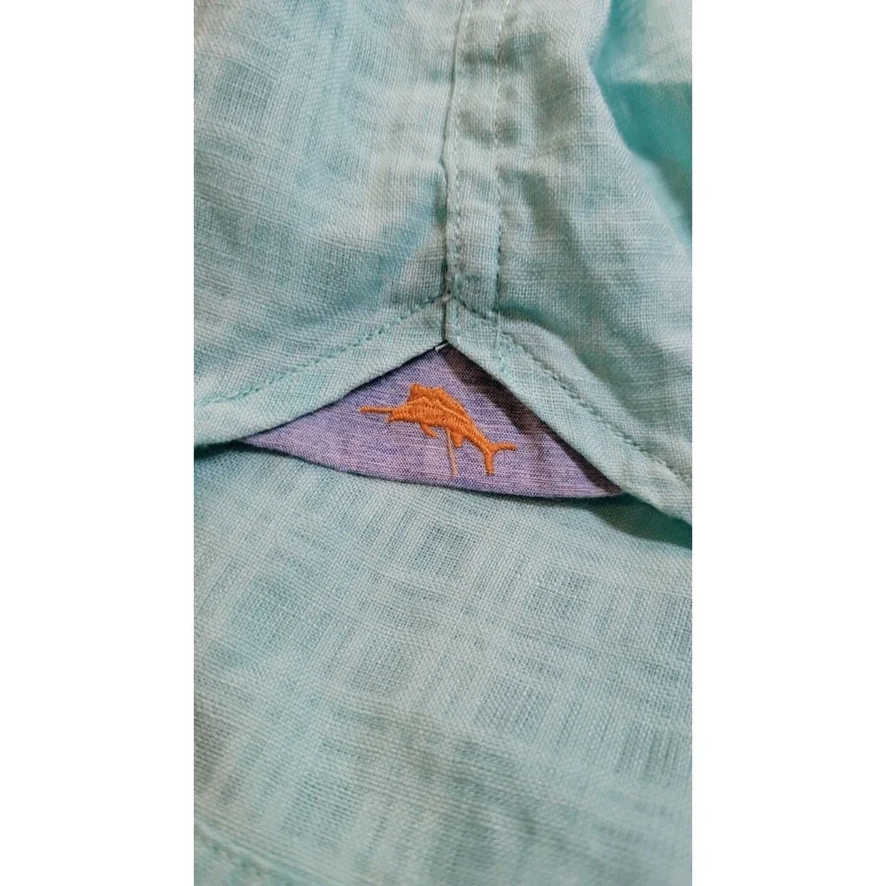 Tommy Bahama Linen Cotton Blend Shirt Men's XL Mint Aqua Green Button Up Resort